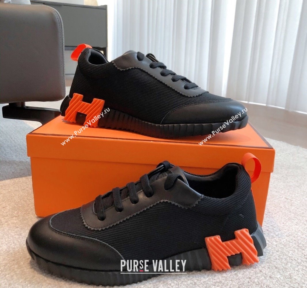 Hermes Bouncing Sneakers in Graphic Mesh and Calfskin Black/Orange 2023SS (XC-250418048)