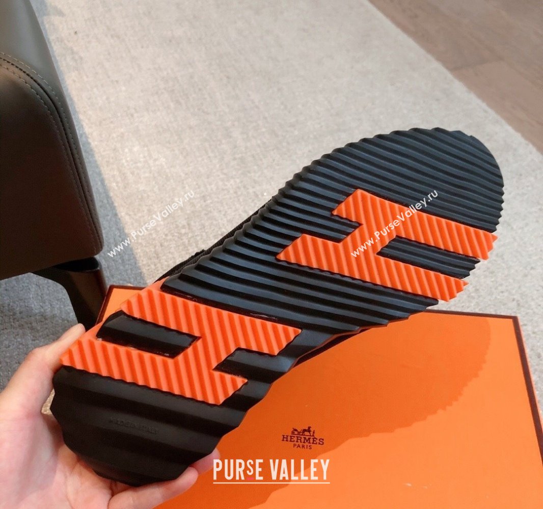 Hermes Bouncing Sneakers in Graphic Mesh and Calfskin Black/Orange 2023SS (XC-250418048)