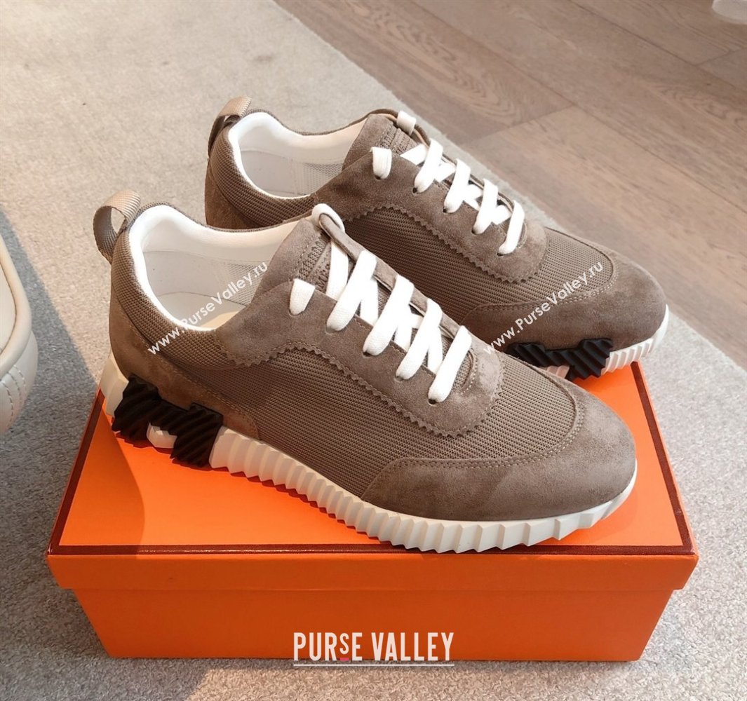 Hermes Bouncing Sneakers in Textured Mesh and Suede Taupe 2025 0417 (XC-250417154)