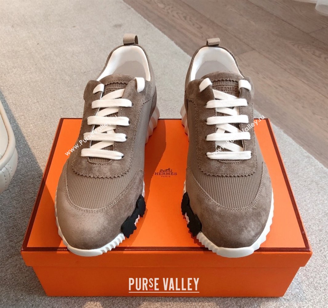 Hermes Bouncing Sneakers in Textured Mesh and Suede Taupe 2025 0417 (XC-250417154)