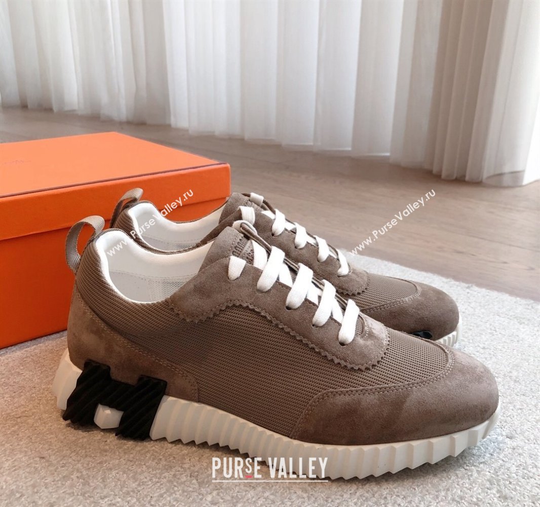 Hermes Bouncing Sneakers in Textured Mesh and Suede Taupe 2025 0417 (XC-250417154)