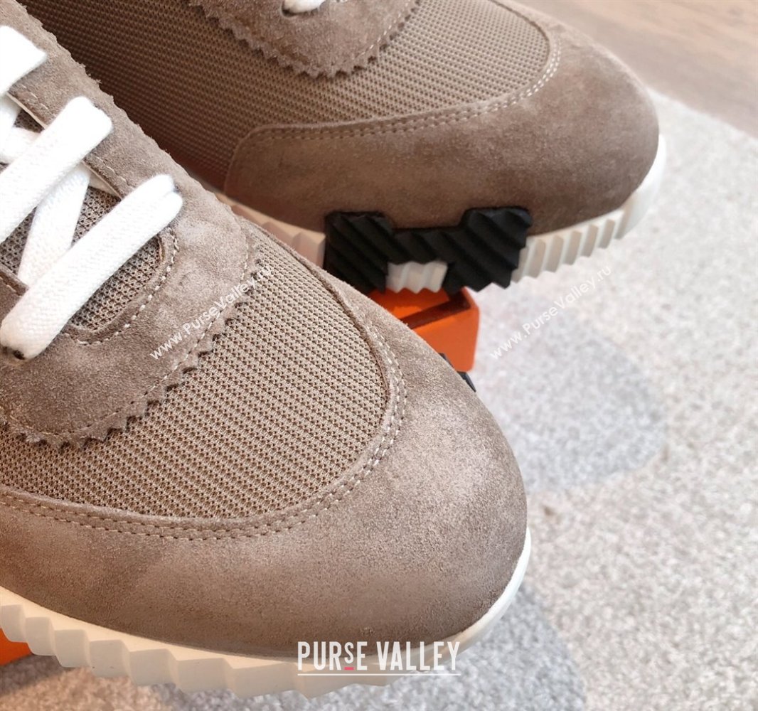 Hermes Bouncing Sneakers in Textured Mesh and Suede Taupe 2025 0417 (XC-250417154)