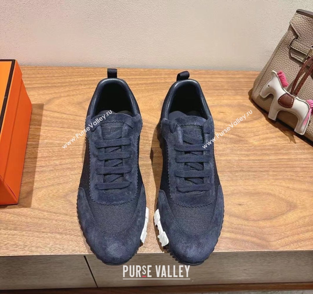 Hermes Bouncing Sneakers in Cotton Canvas and Suede Dark Blue 2025 0417 (XC-250418001)