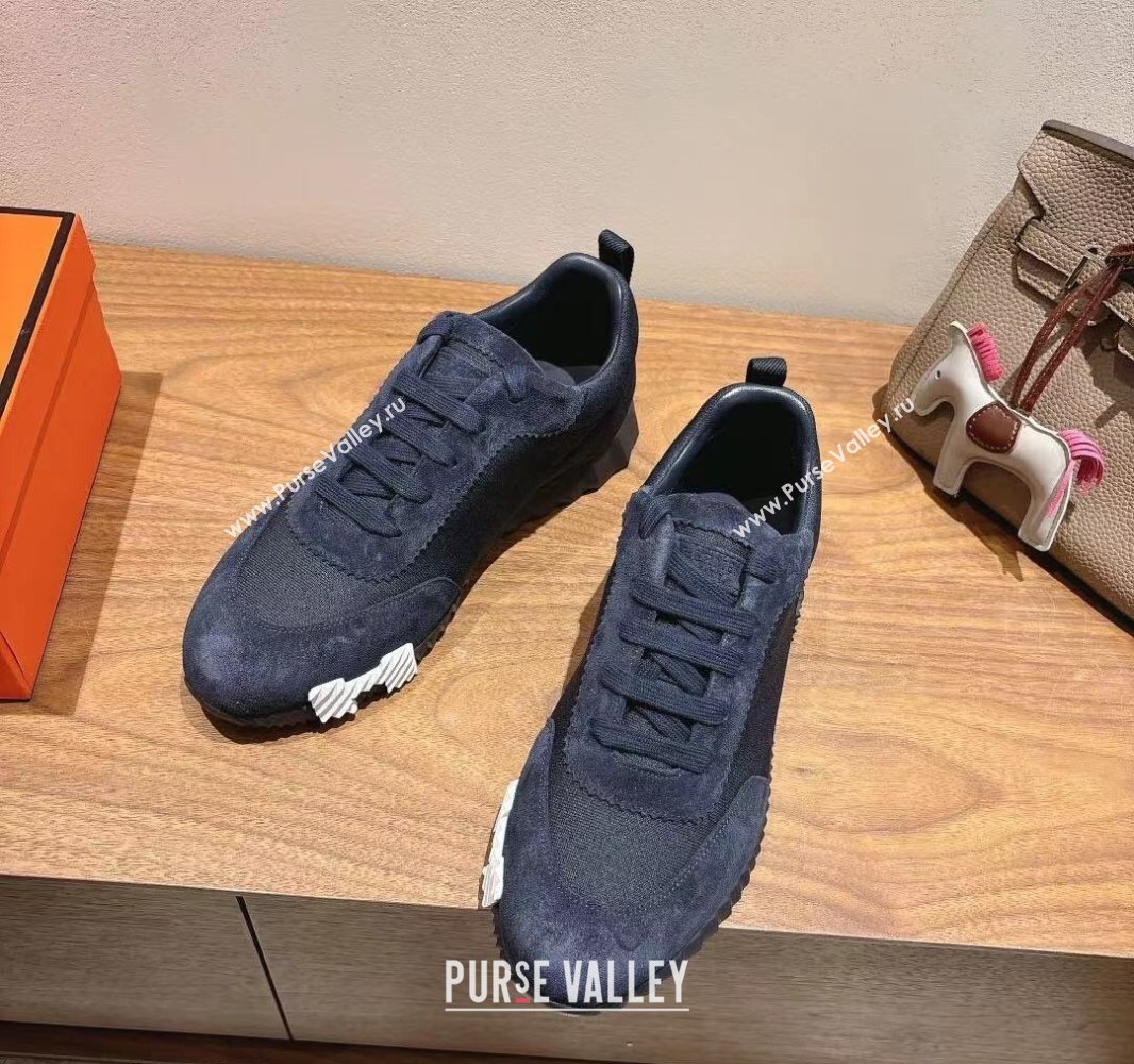 Hermes Bouncing Sneakers in Cotton Canvas and Suede Dark Blue 2025 0417 (XC-250418001)