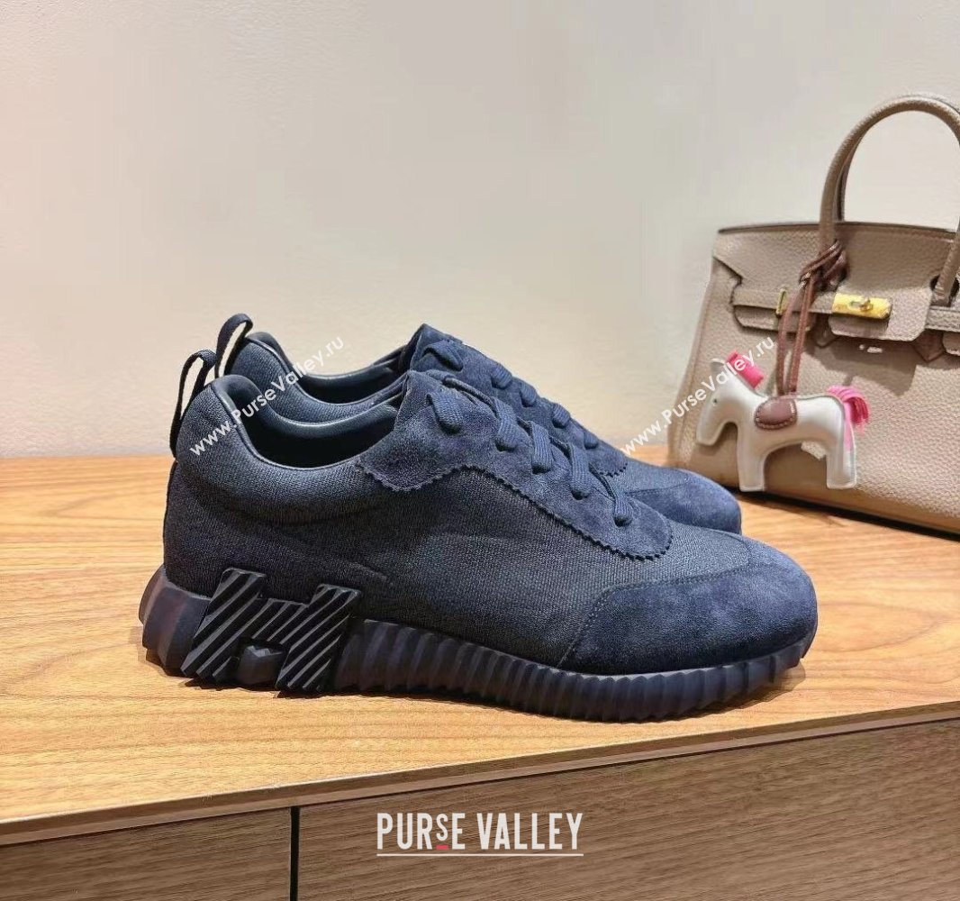 Hermes Bouncing Sneakers in Cotton Canvas and Suede Dark Blue 2025 0417 (XC-250418001)