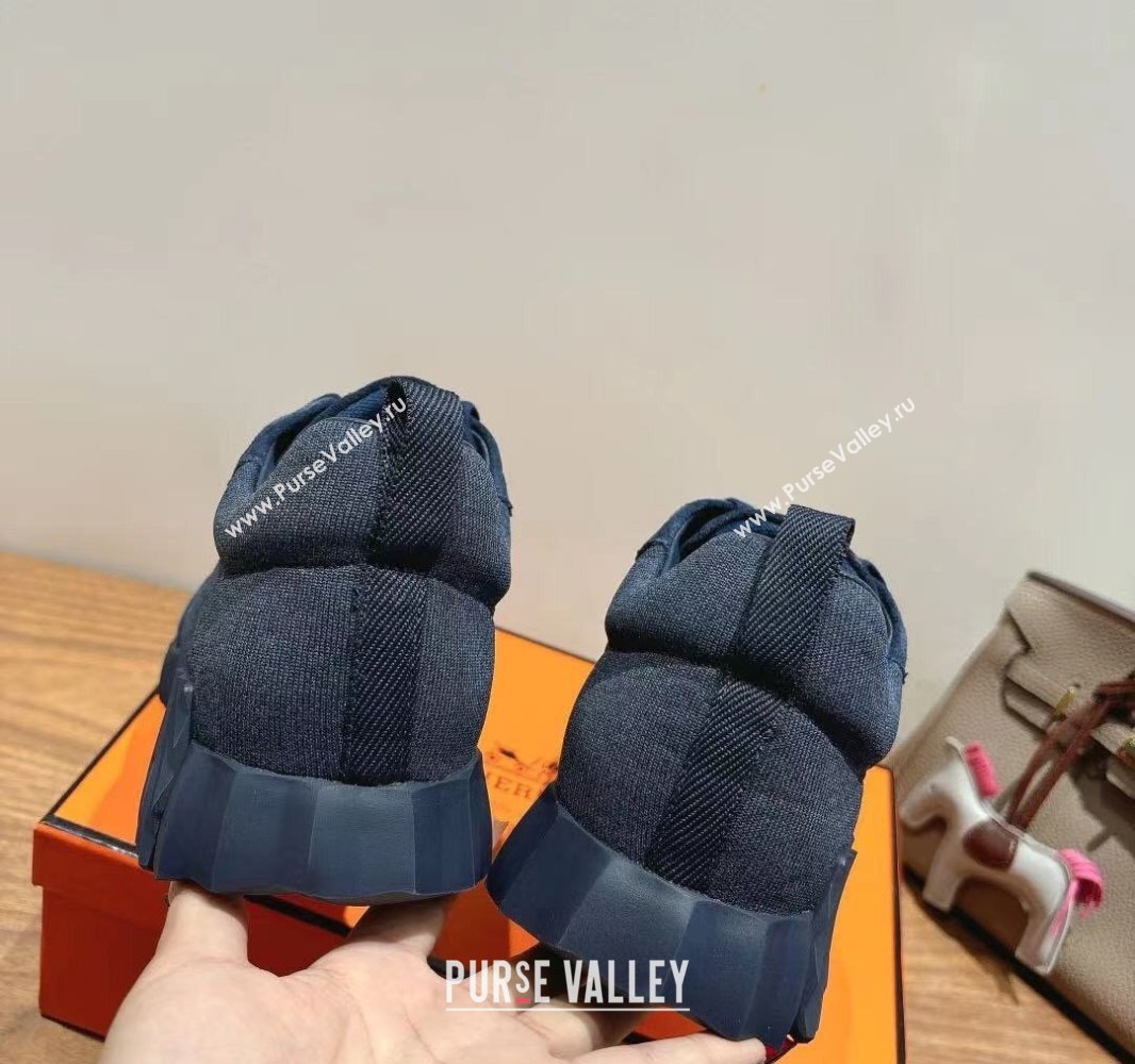 Hermes Bouncing Sneakers in Cotton Canvas and Suede Dark Blue 2025 0417 (XC-250418001)