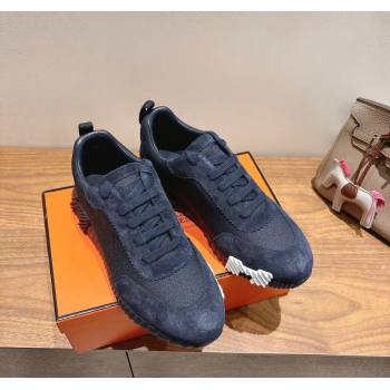 Hermes Bouncing Sneakers in Cotton Canvas and Suede Dark Blue 2025 0417 (XC-250418001)