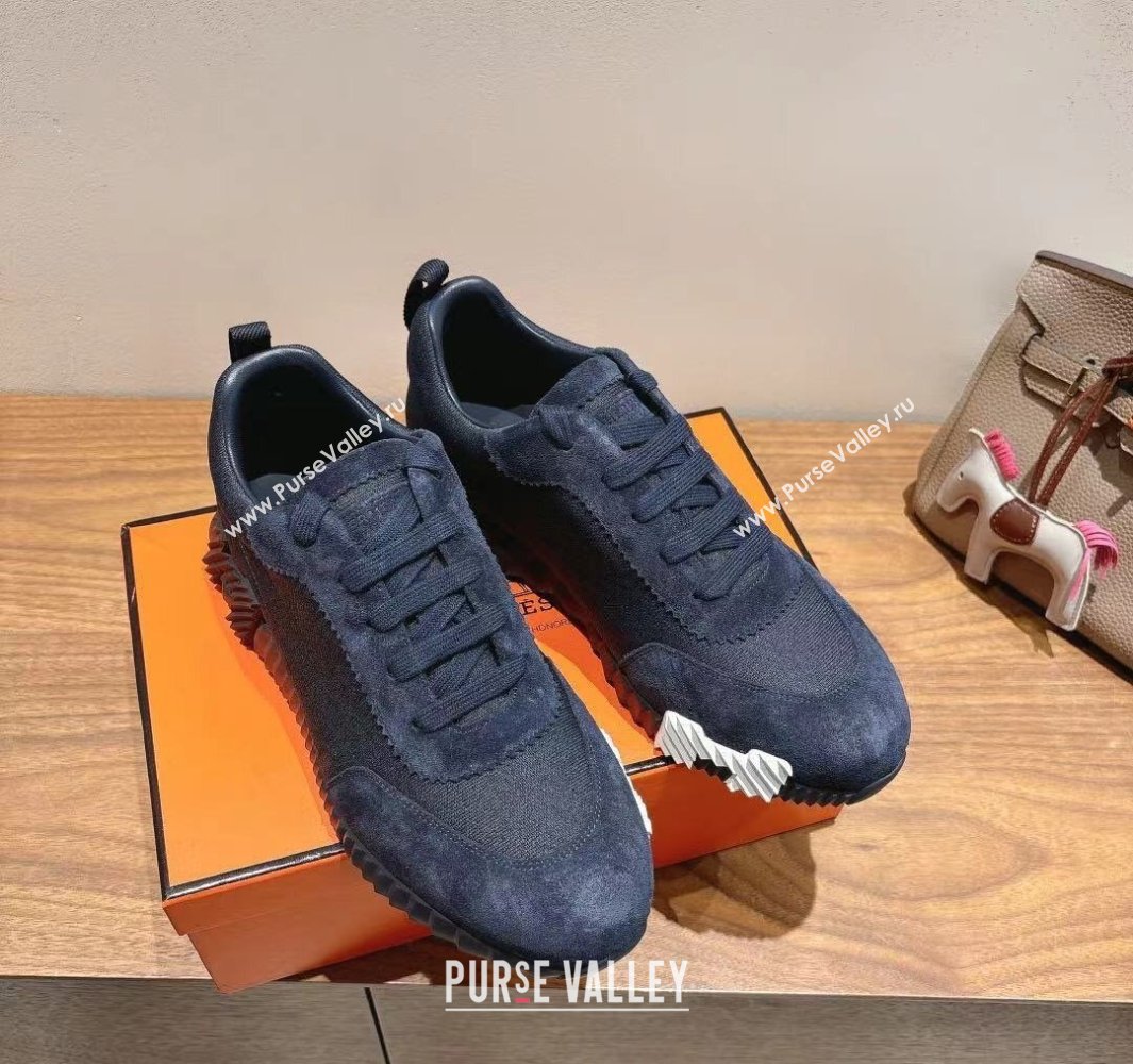 Hermes Bouncing Sneakers in Cotton Canvas and Suede Dark Blue 2025 0417 (XC-250418001)