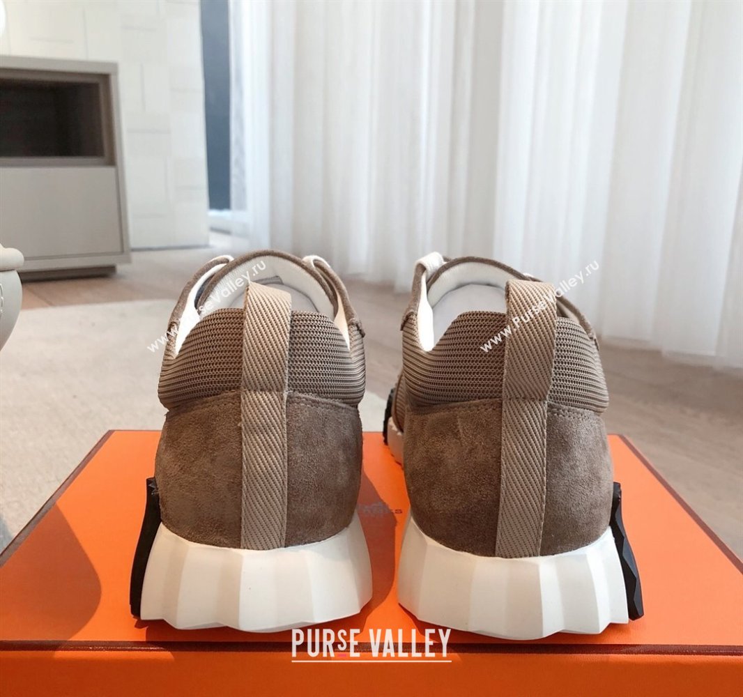 Hermes Bouncing Sneakers in Textured Mesh and Suede Taupe 2025 0417 (XC-250417154)