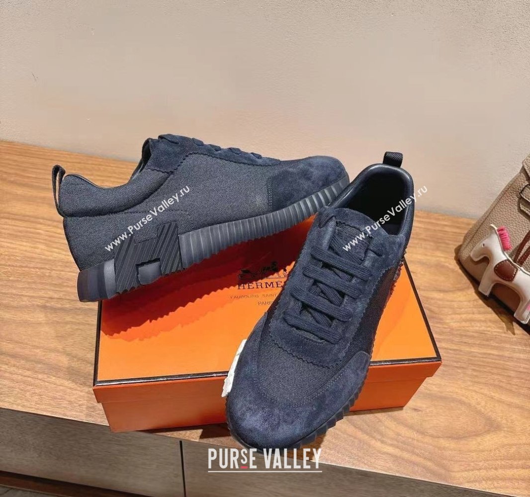 Hermes Bouncing Sneakers in Cotton Canvas and Suede Dark Blue 2025 0417 (XC-250418001)