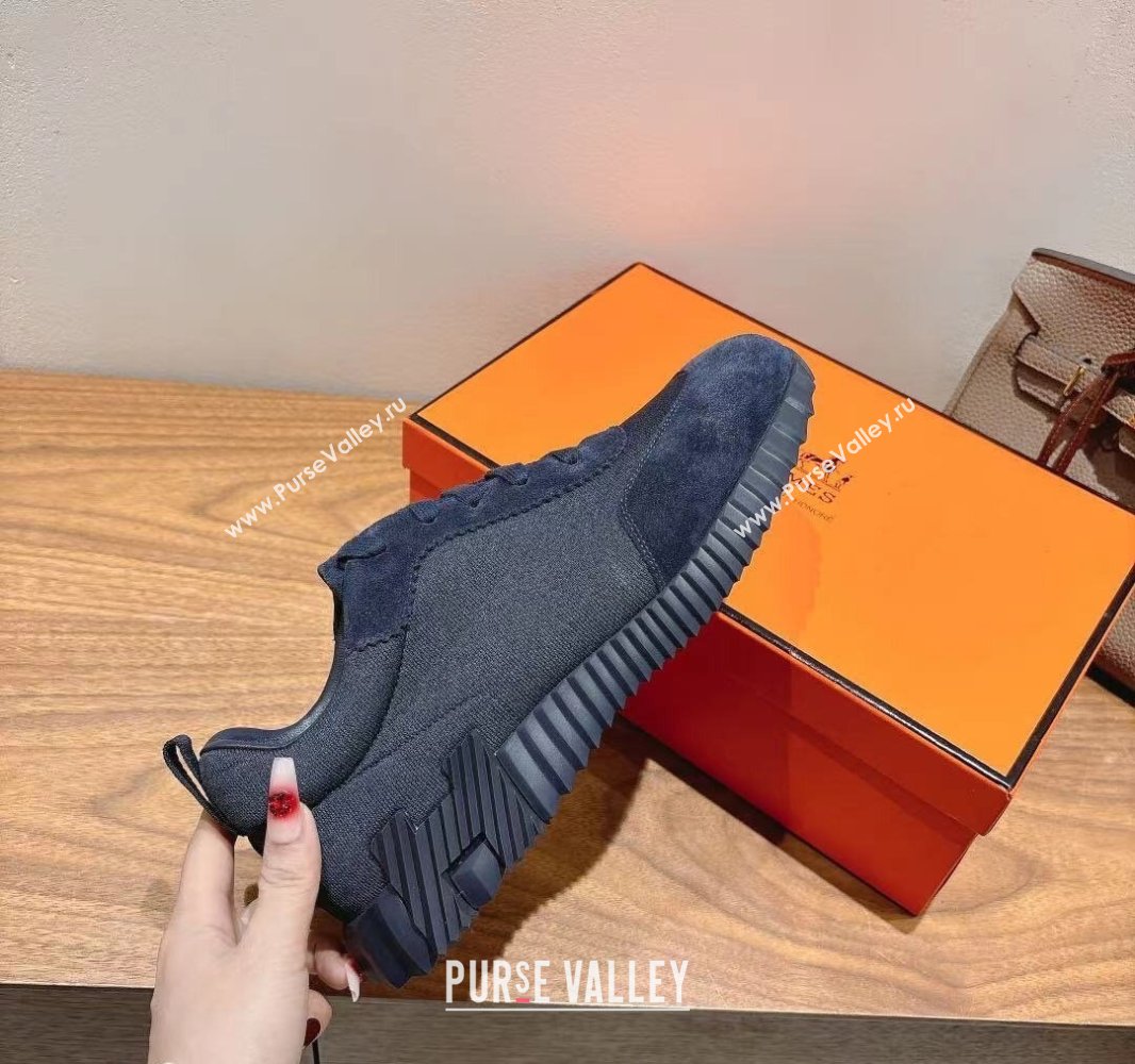 Hermes Bouncing Sneakers in Cotton Canvas and Suede Dark Blue 2025 0417 (XC-250418001)