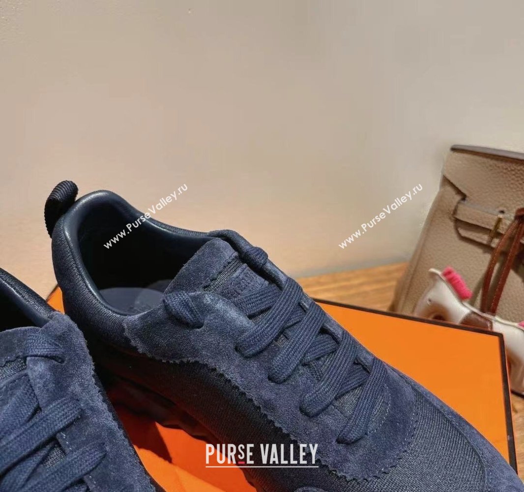 Hermes Bouncing Sneakers in Cotton Canvas and Suede Dark Blue 2025 0417 (XC-250418001)