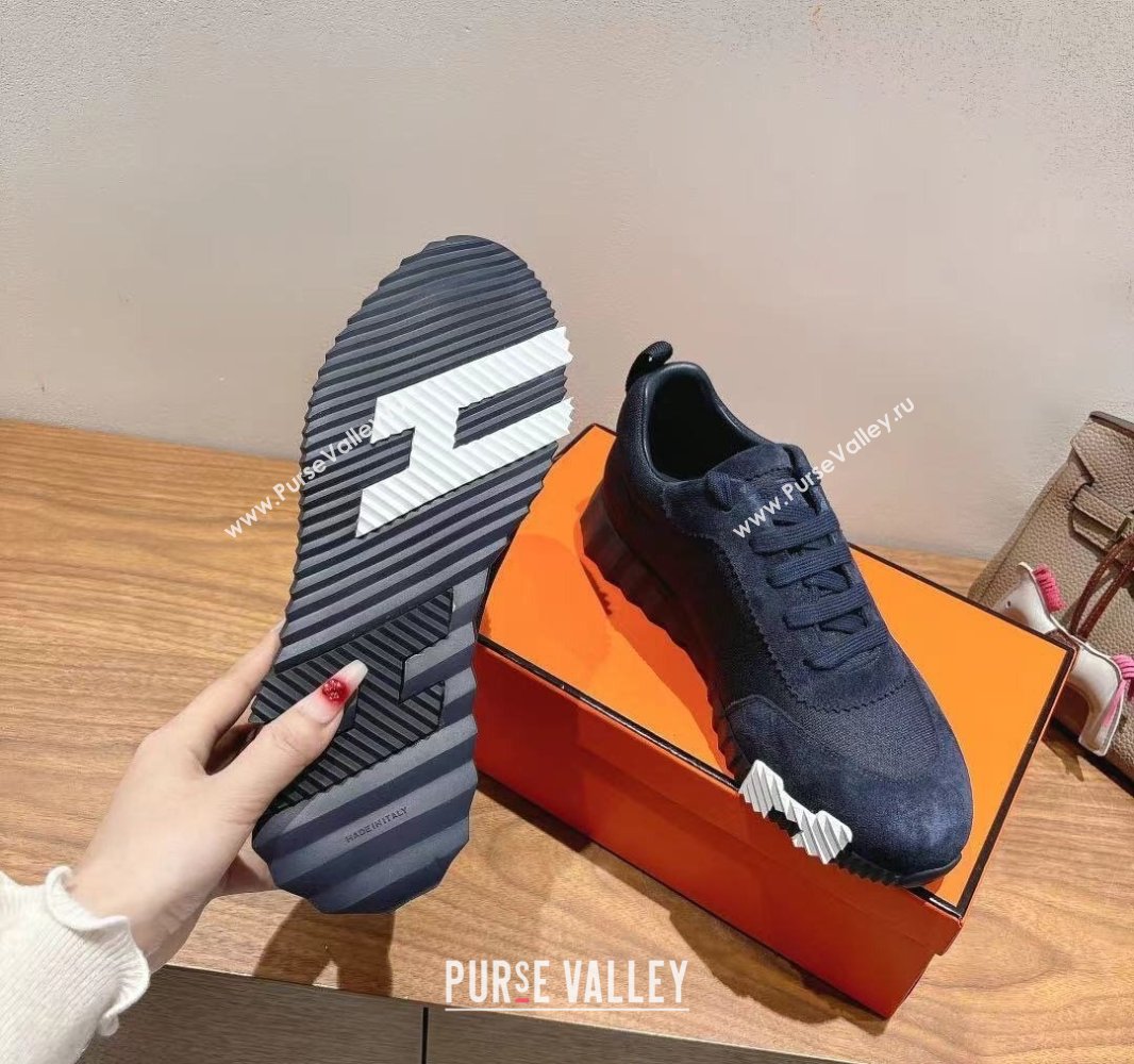 Hermes Bouncing Sneakers in Cotton Canvas and Suede Dark Blue 2025 0417 (XC-250418001)