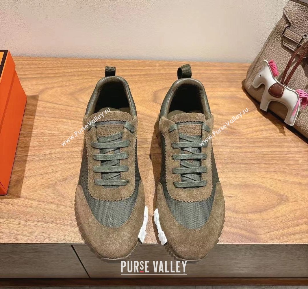 Hermes Bouncing Sneakers in Cotton Canvas and Suede Green 2025 0417 (XC-250418002)