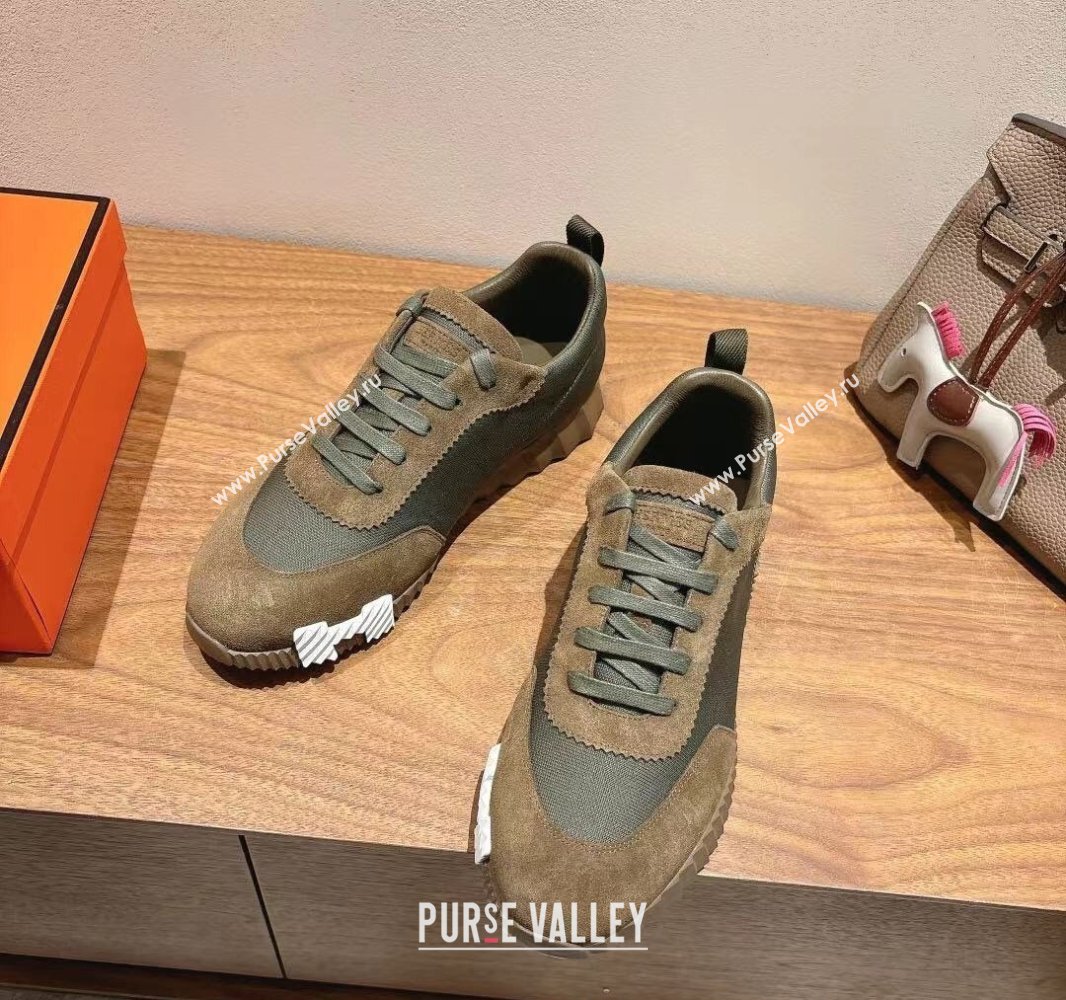 Hermes Bouncing Sneakers in Cotton Canvas and Suede Green 2025 0417 (XC-250418002)