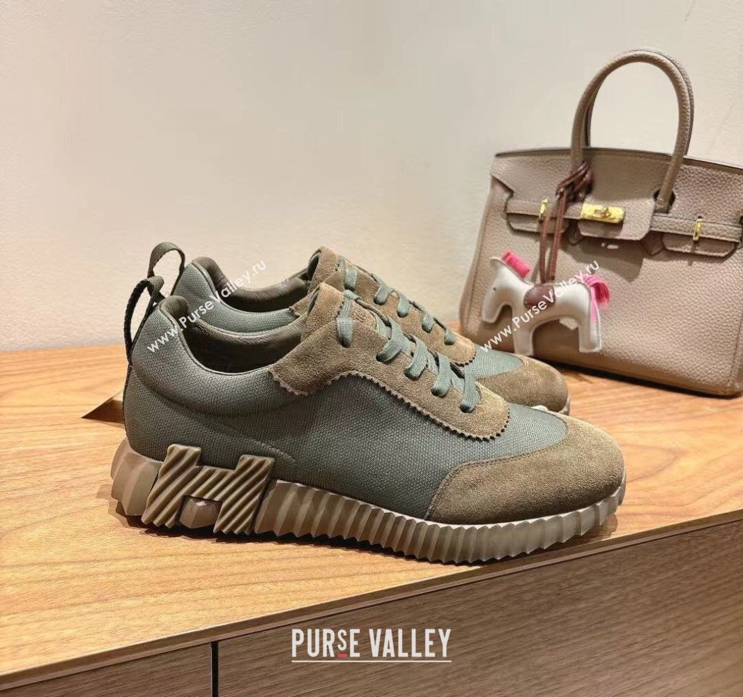 Hermes Bouncing Sneakers in Cotton Canvas and Suede Green 2025 0417 (XC-250418002)