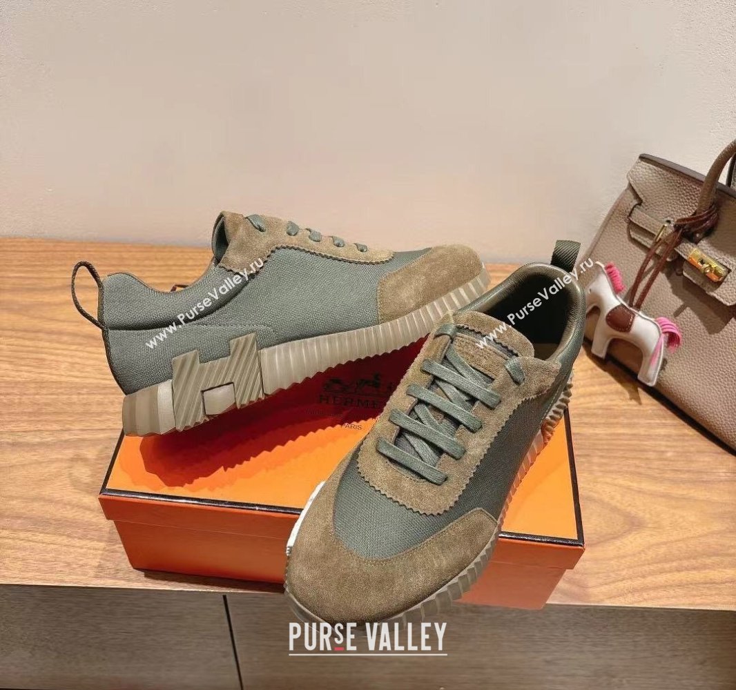 Hermes Bouncing Sneakers in Cotton Canvas and Suede Green 2025 0417 (XC-250418002)