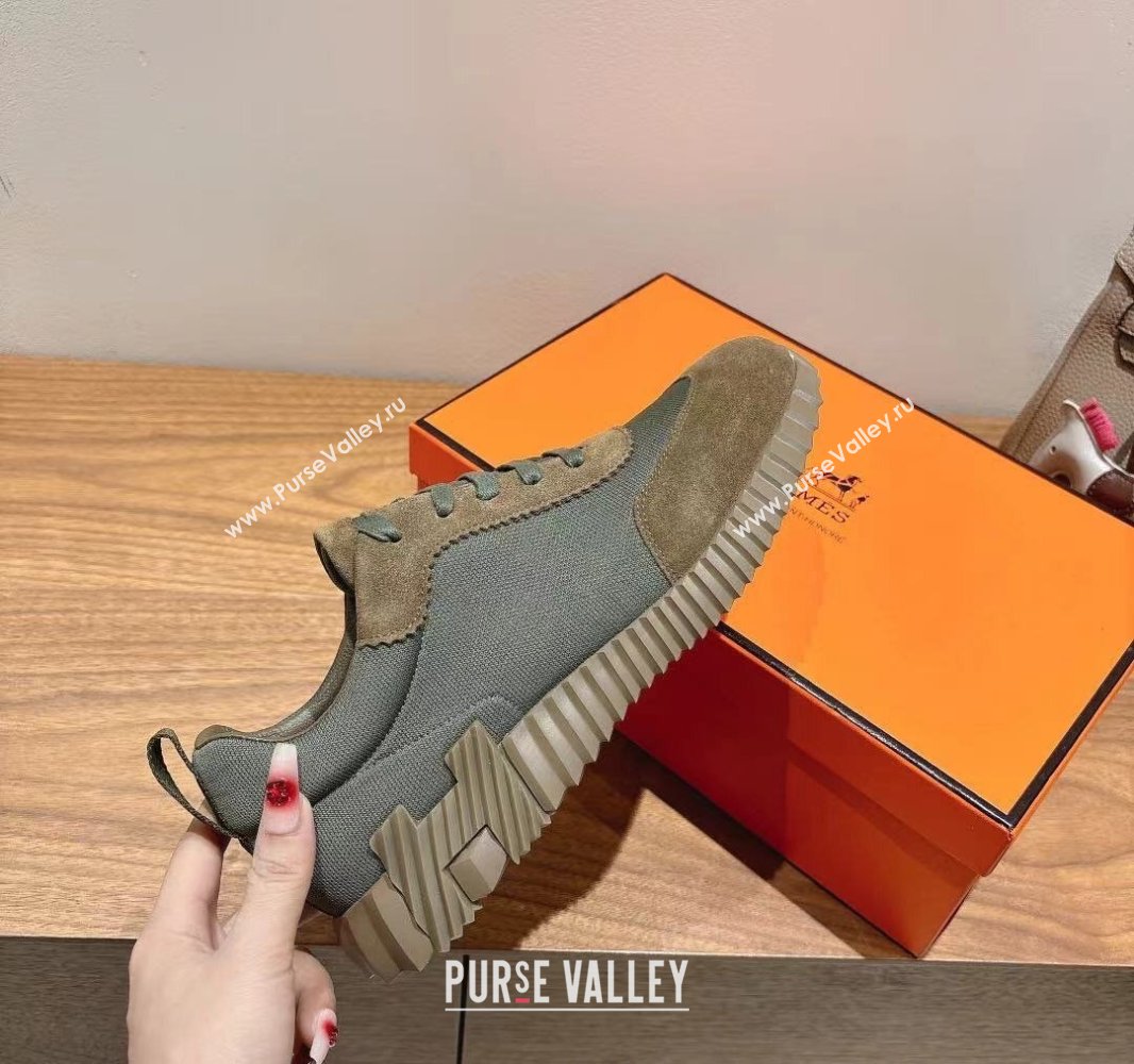 Hermes Bouncing Sneakers in Cotton Canvas and Suede Green 2025 0417 (XC-250418002)