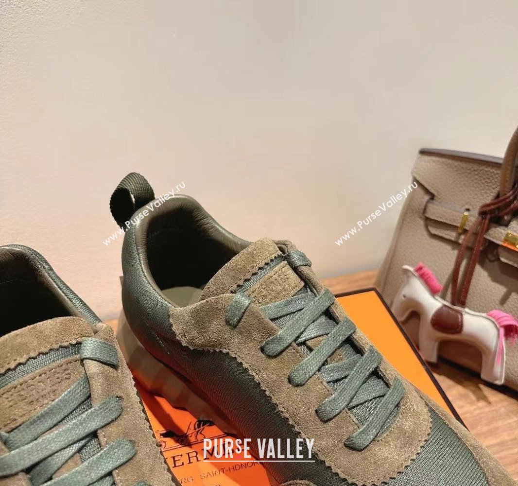 Hermes Bouncing Sneakers in Cotton Canvas and Suede Green 2025 0417 (XC-250418002)
