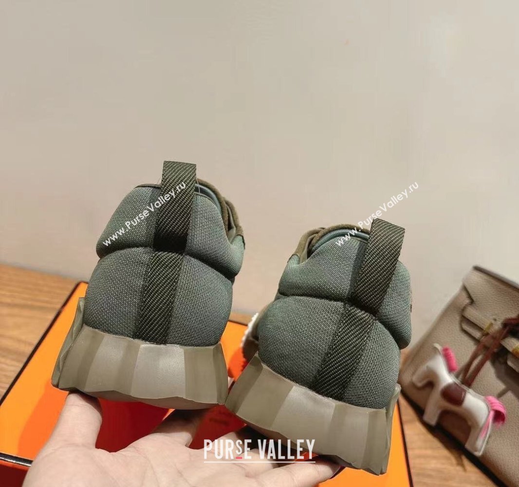 Hermes Bouncing Sneakers in Cotton Canvas and Suede Green 2025 0417 (XC-250418002)