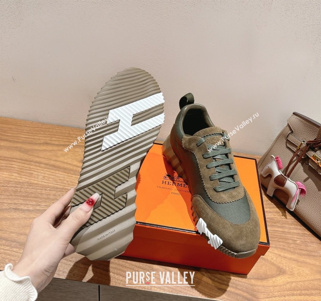 Hermes Bouncing Sneakers in Cotton Canvas and Suede Green 2025 0417 (XC-250418002)