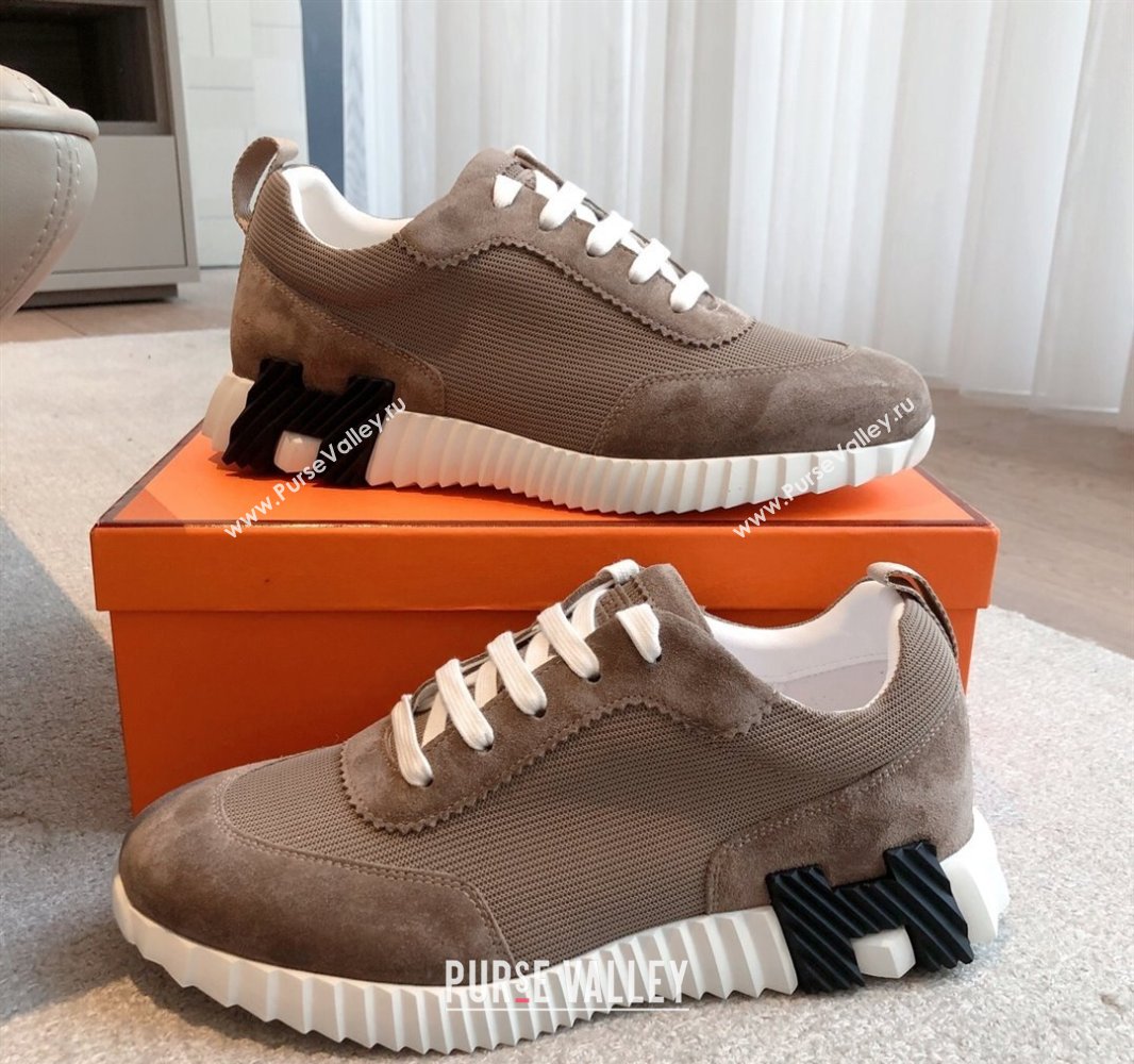 Hermes Bouncing Sneakers in Textured Mesh and Suede Taupe 2025 0417 (XC-250417154)