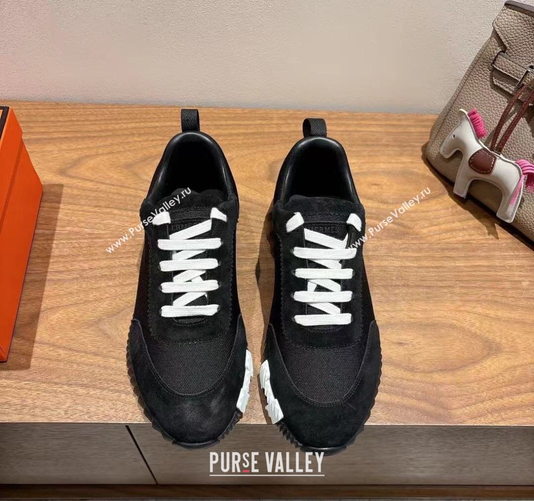 Hermes Bouncing Sneakers in Cotton Canvas and Suede Black 2025 0417 (XC-250418004)