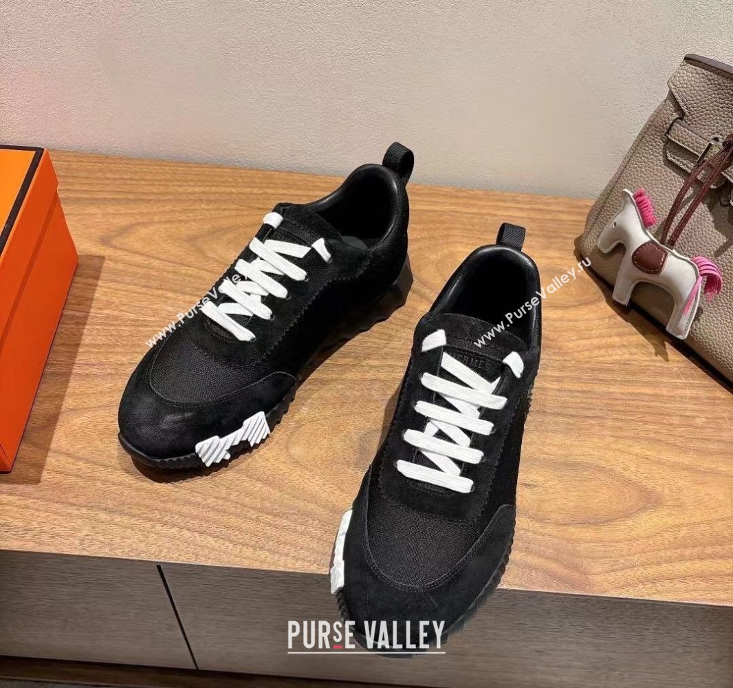 Hermes Bouncing Sneakers in Cotton Canvas and Suede Black 2025 0417 (XC-250418004)