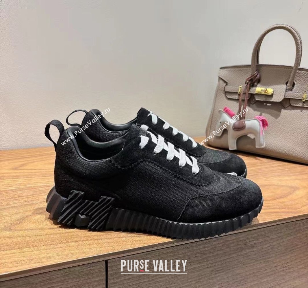 Hermes Bouncing Sneakers in Cotton Canvas and Suede Black 2025 0417 (XC-250418004)