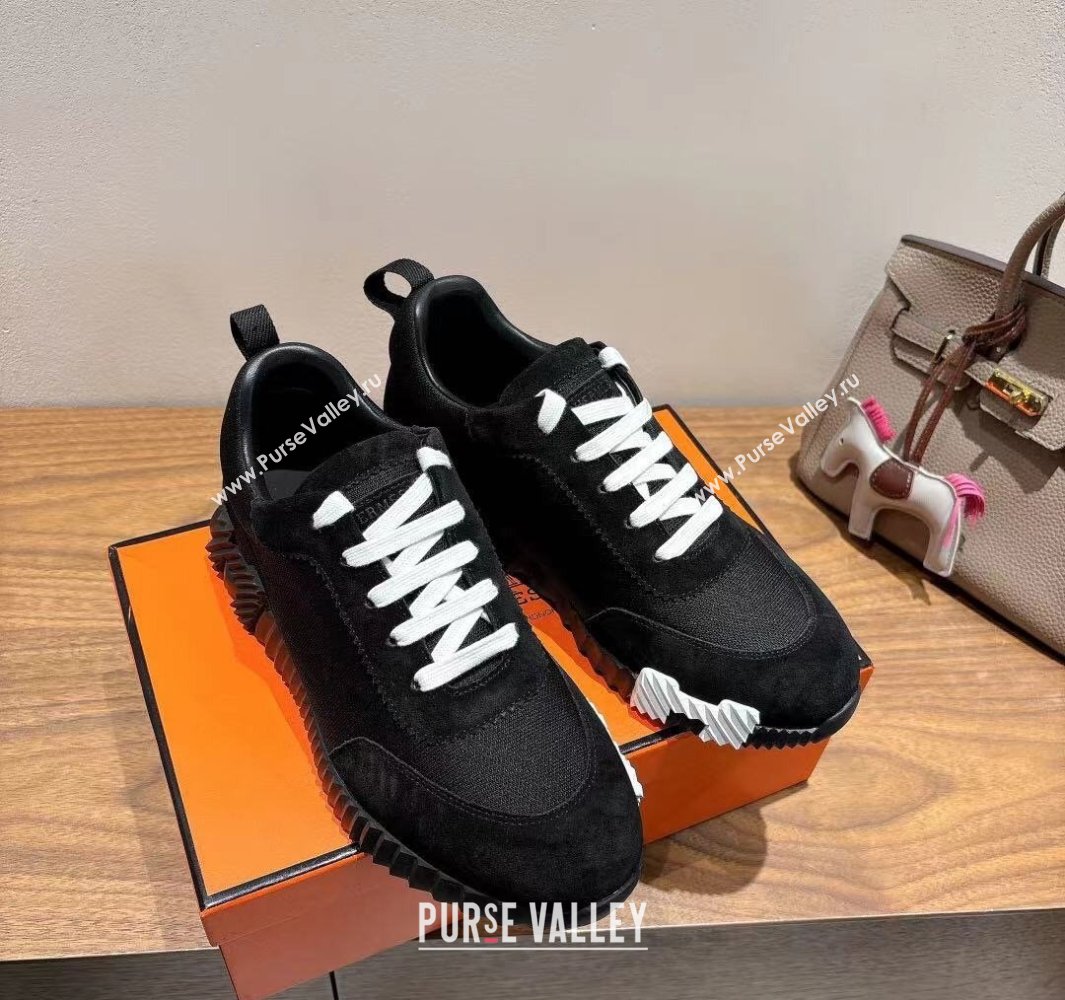 Hermes Bouncing Sneakers in Cotton Canvas and Suede Black 2025 0417 (XC-250418004)