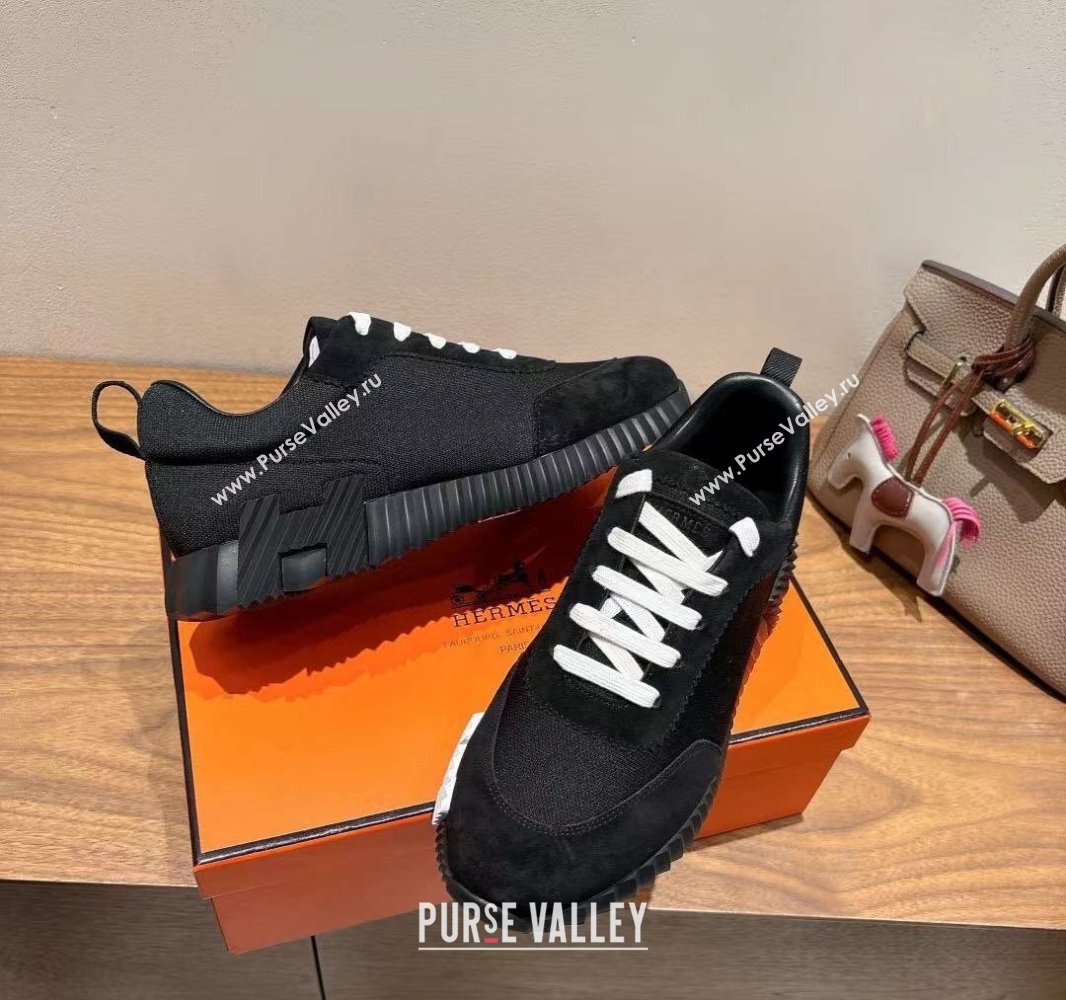 Hermes Bouncing Sneakers in Cotton Canvas and Suede Black 2025 0417 (XC-250418004)