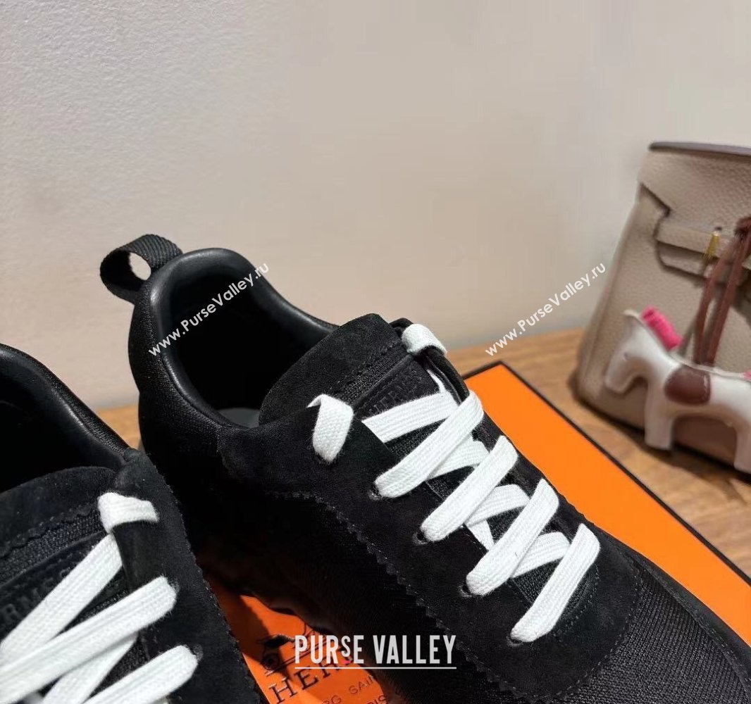 Hermes Bouncing Sneakers in Cotton Canvas and Suede Black 2025 0417 (XC-250418004)