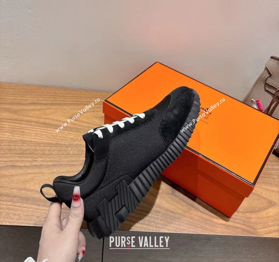 Hermes Bouncing Sneakers in Cotton Canvas and Suede Black 2025 0417 (XC-250418004)