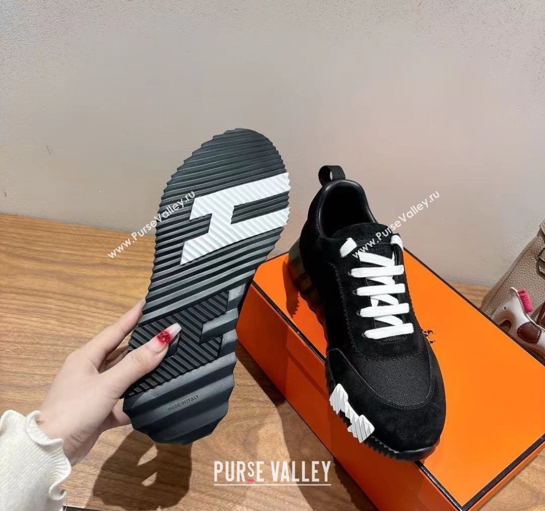 Hermes Bouncing Sneakers in Cotton Canvas and Suede Black 2025 0417 (XC-250418004)