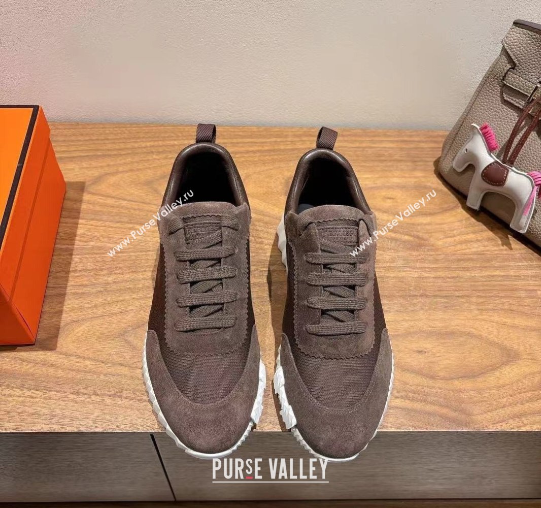 Hermes Bouncing Sneakers in Cotton Canvas and Suede Dark Brown 2025 0417 (XC-250418006)