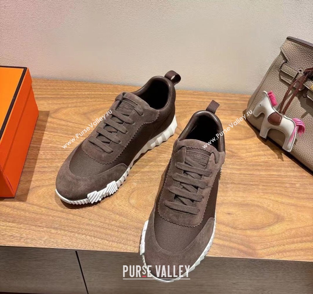 Hermes Bouncing Sneakers in Cotton Canvas and Suede Dark Brown 2025 0417 (XC-250418006)