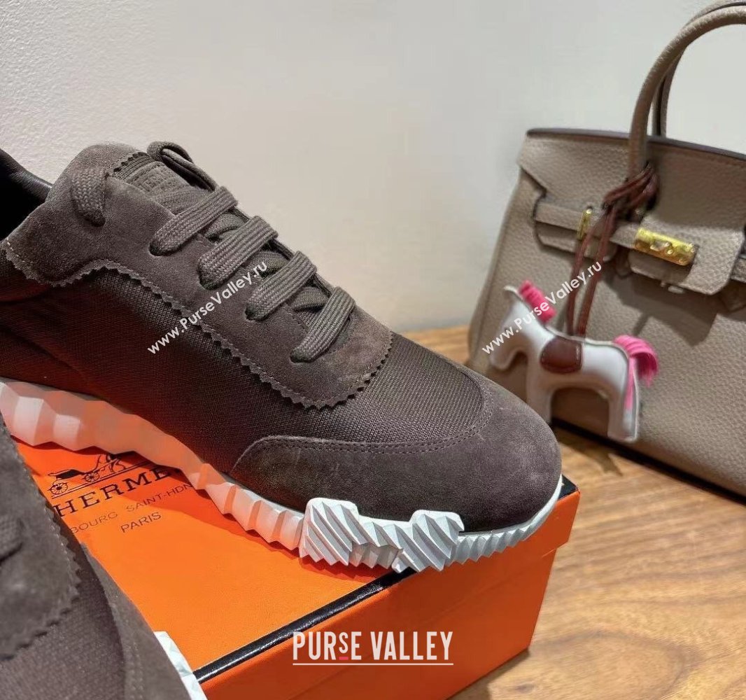 Hermes Bouncing Sneakers in Cotton Canvas and Suede Dark Brown 2025 0417 (XC-250418006)