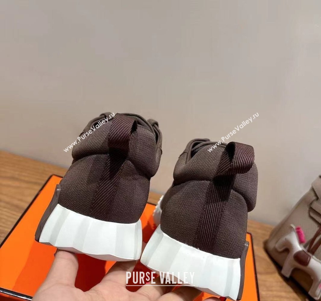 Hermes Bouncing Sneakers in Cotton Canvas and Suede Dark Brown 2025 0417 (XC-250418006)