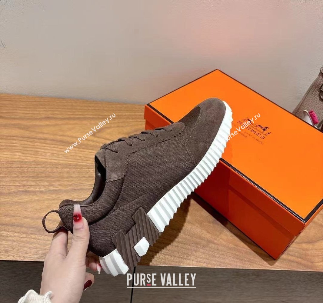 Hermes Bouncing Sneakers in Cotton Canvas and Suede Dark Brown 2025 0417 (XC-250418006)