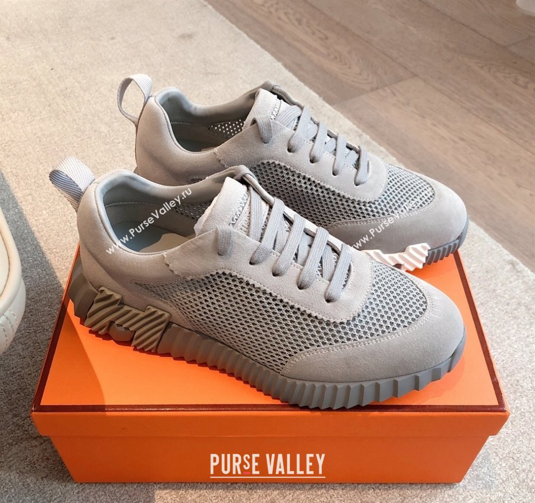 Hermes Bouncing Sneakers in Graphic Mesh and Suede Grey 2025 0417 (XC-250418010)