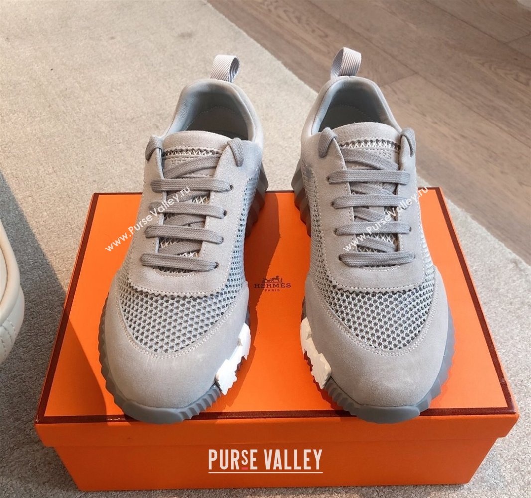 Hermes Bouncing Sneakers in Graphic Mesh and Suede Grey 2025 0417 (XC-250418010)
