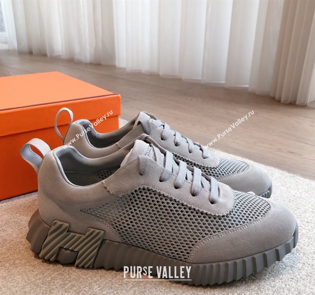 Hermes Bouncing Sneakers in Graphic Mesh and Suede Grey 2025 0417 (XC-250418010)