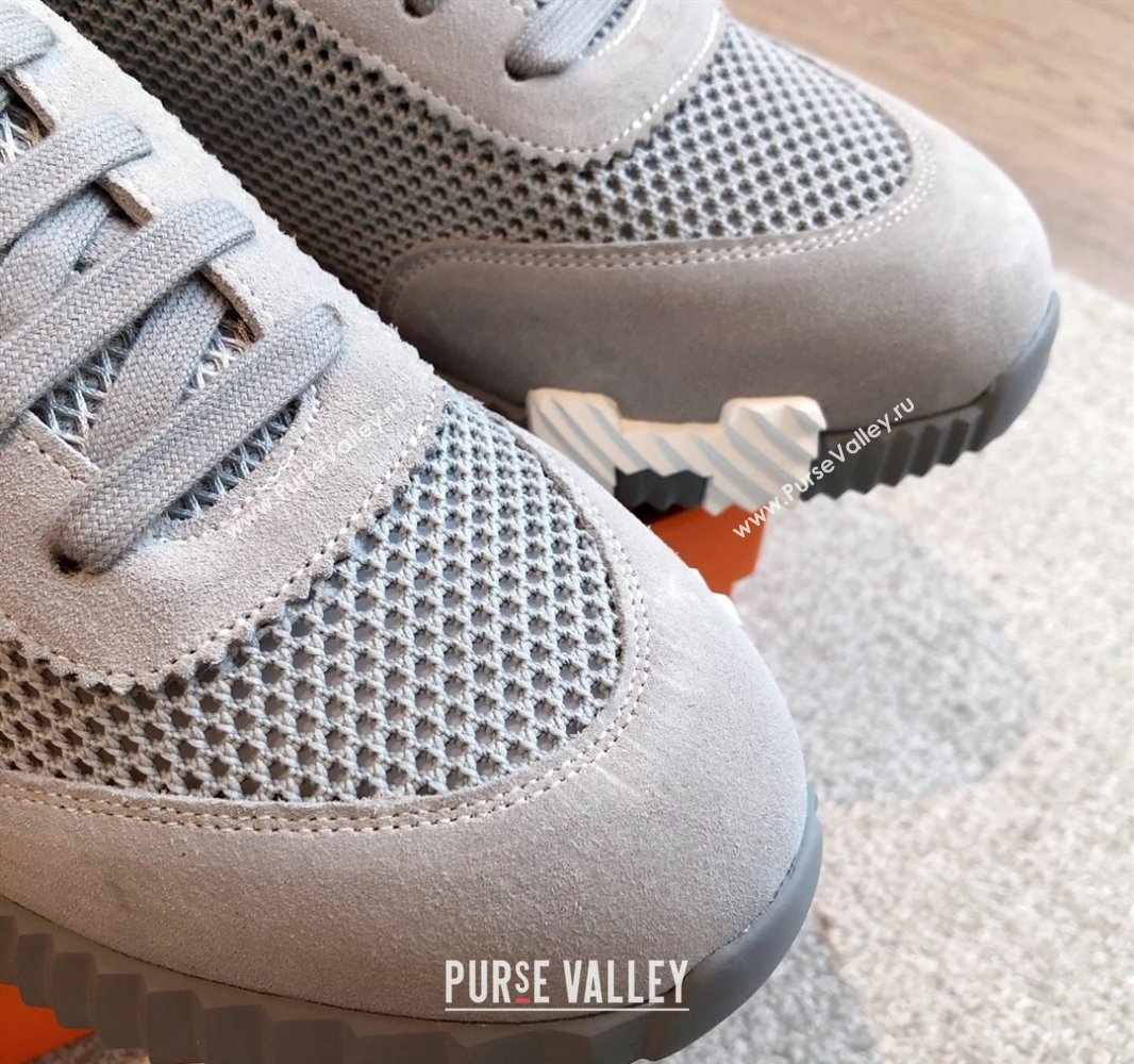 Hermes Bouncing Sneakers in Graphic Mesh and Suede Grey 2025 0417 (XC-250418010)