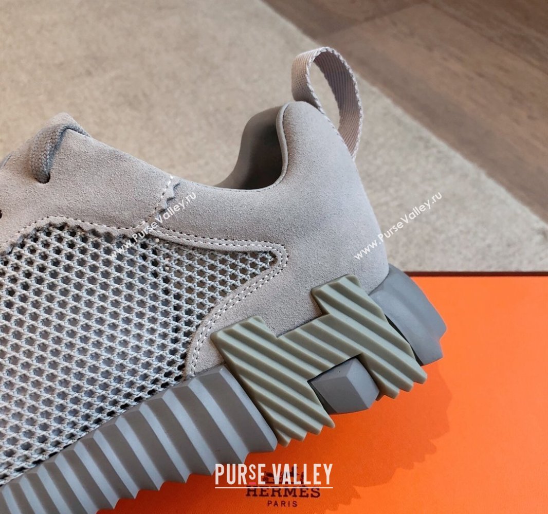 Hermes Bouncing Sneakers in Graphic Mesh and Suede Grey 2025 0417 (XC-250418010)