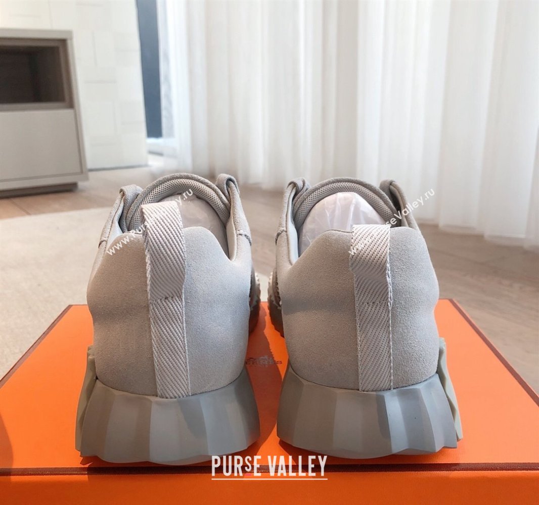 Hermes Bouncing Sneakers in Graphic Mesh and Suede Grey 2025 0417 (XC-250418010)