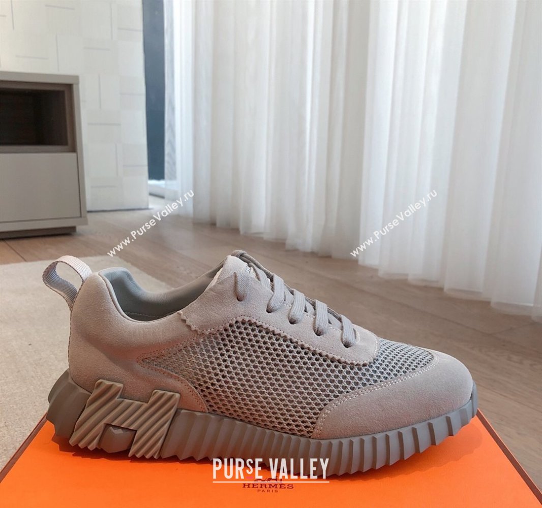 Hermes Bouncing Sneakers in Graphic Mesh and Suede Grey 2025 0417 (XC-250418010)