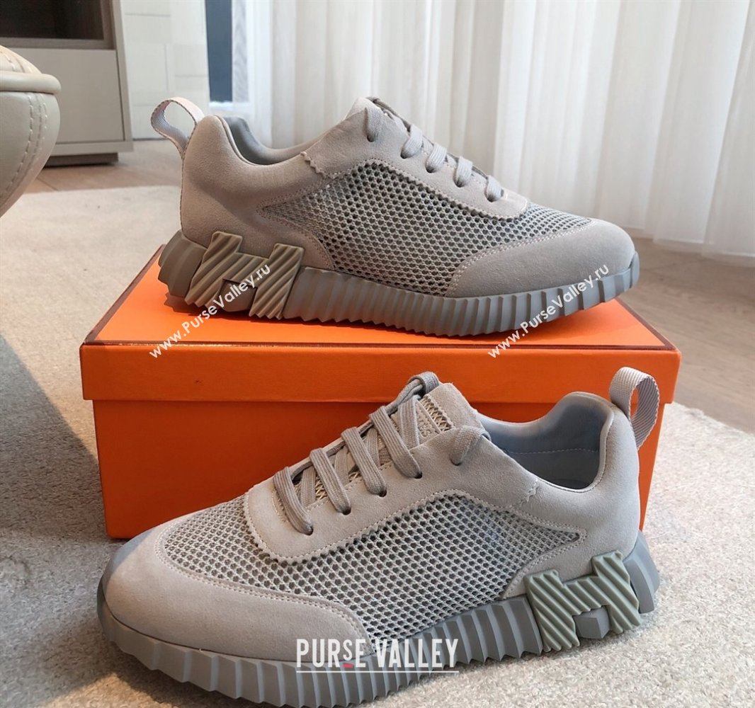 Hermes Bouncing Sneakers in Graphic Mesh and Suede Grey 2025 0417 (XC-250418010)
