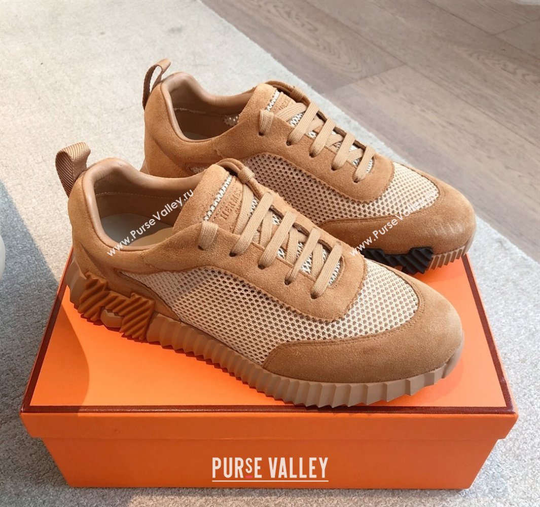 Hermes Bouncing Sneakers in Graphic Mesh and Suede Brown 2025 0417 (XC-250418012)