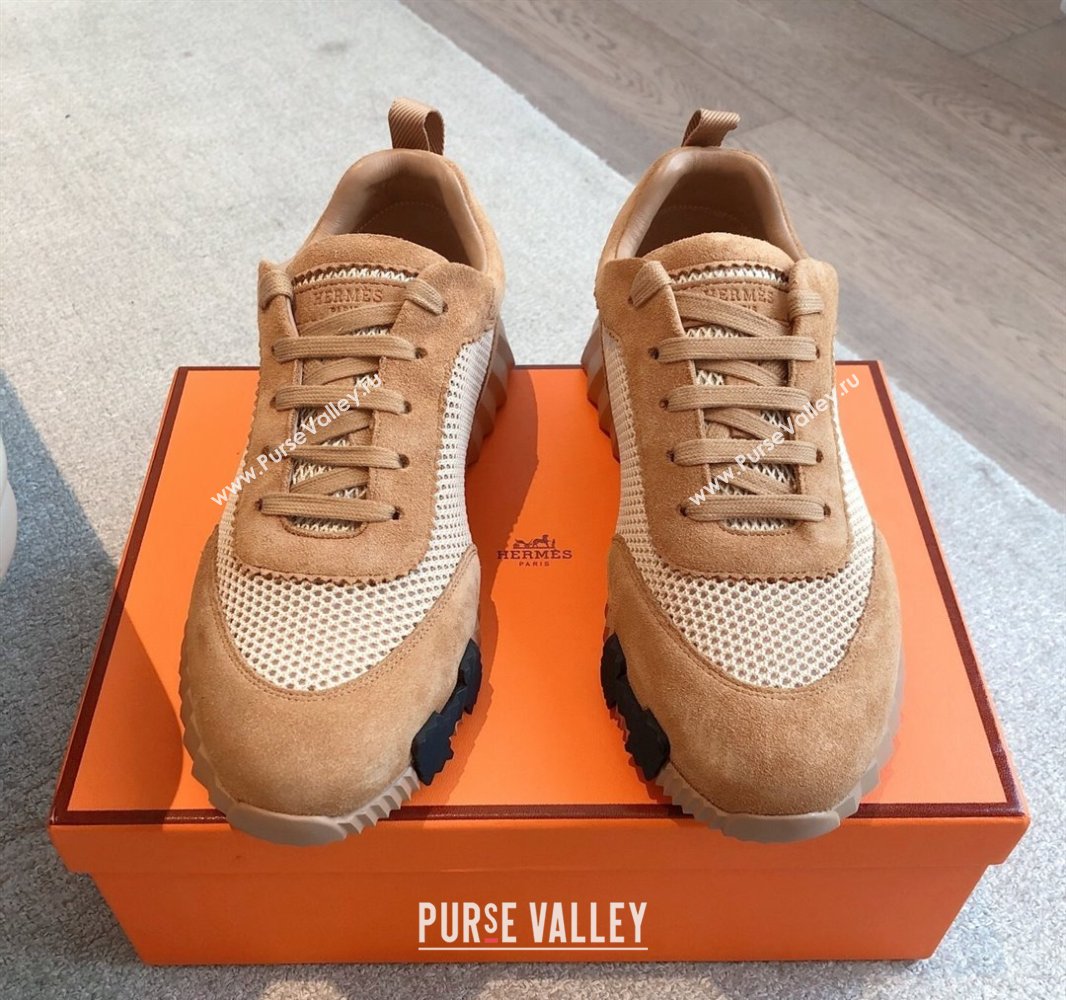 Hermes Bouncing Sneakers in Graphic Mesh and Suede Brown 2025 0417 (XC-250418012)