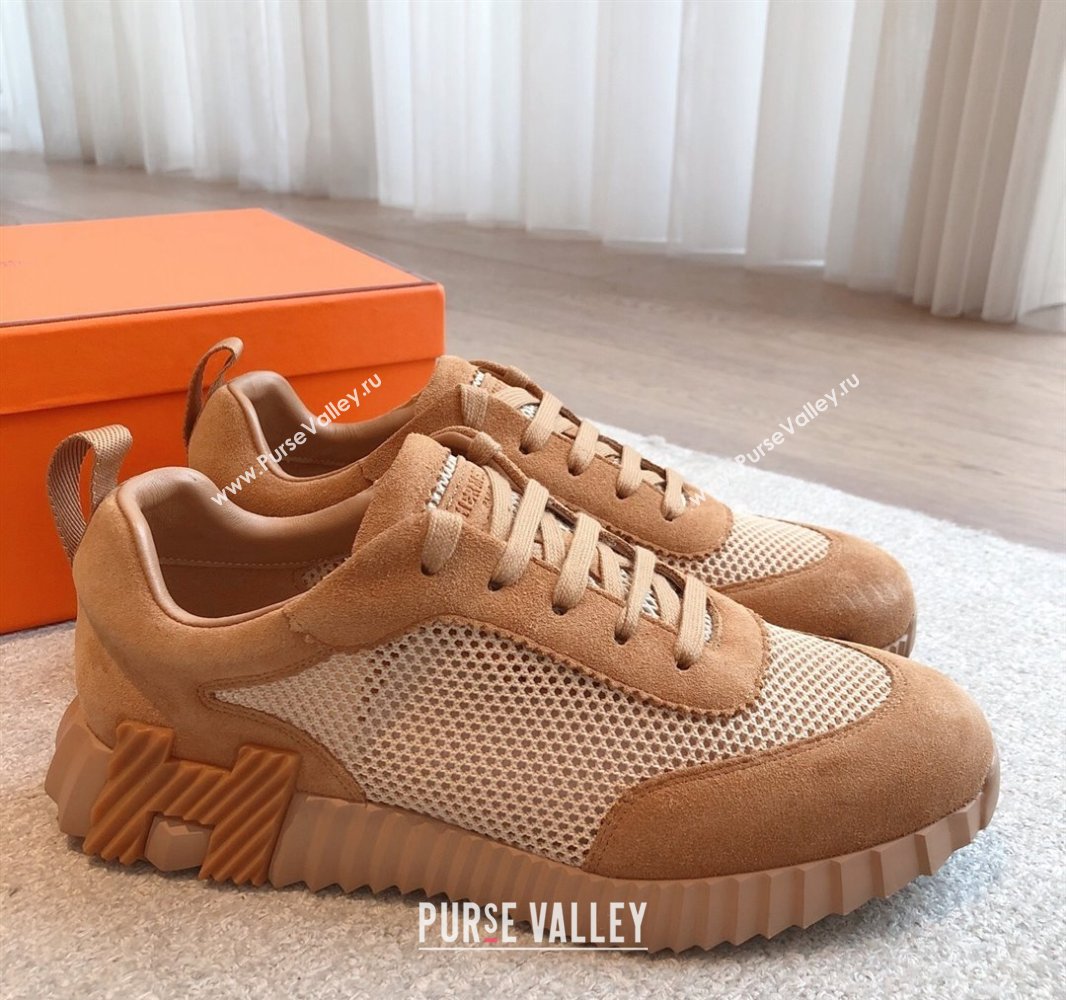 Hermes Bouncing Sneakers in Graphic Mesh and Suede Brown 2025 0417 (XC-250418012)
